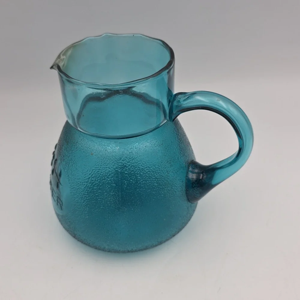 1970s peacock blue ice water glass carafe Only